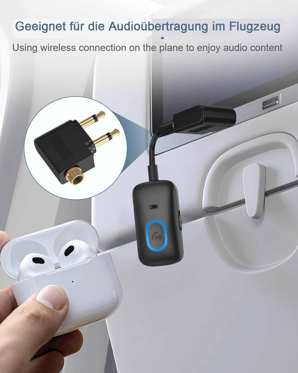 Thumbnail 4 de Ankilo Bluetooth 5.4 Adapter Transmitter (Sender/Empfänger) für Flugzeug & unterwegs – 2-in-1 mit Type‑C Laden
