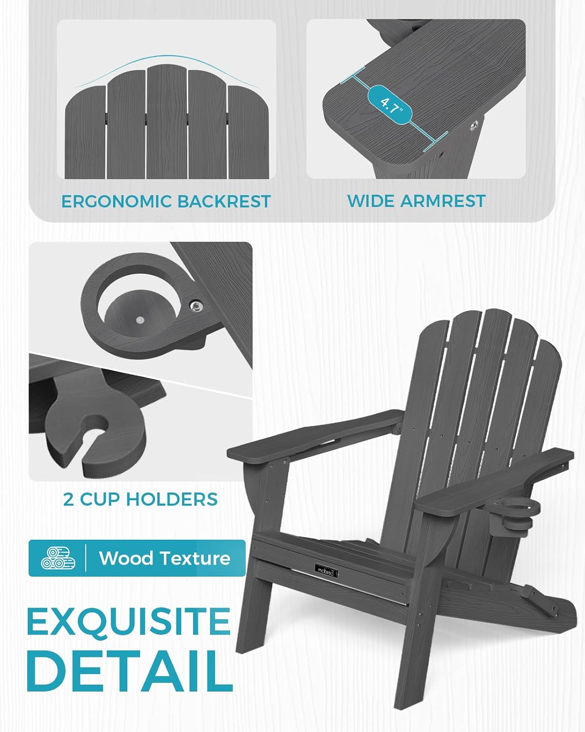 Detalle 2 de Eesdom 3212db48-d81b-42b5-8cac-7568cfb68160 Folding Adirondack Chairs, Set of 4
