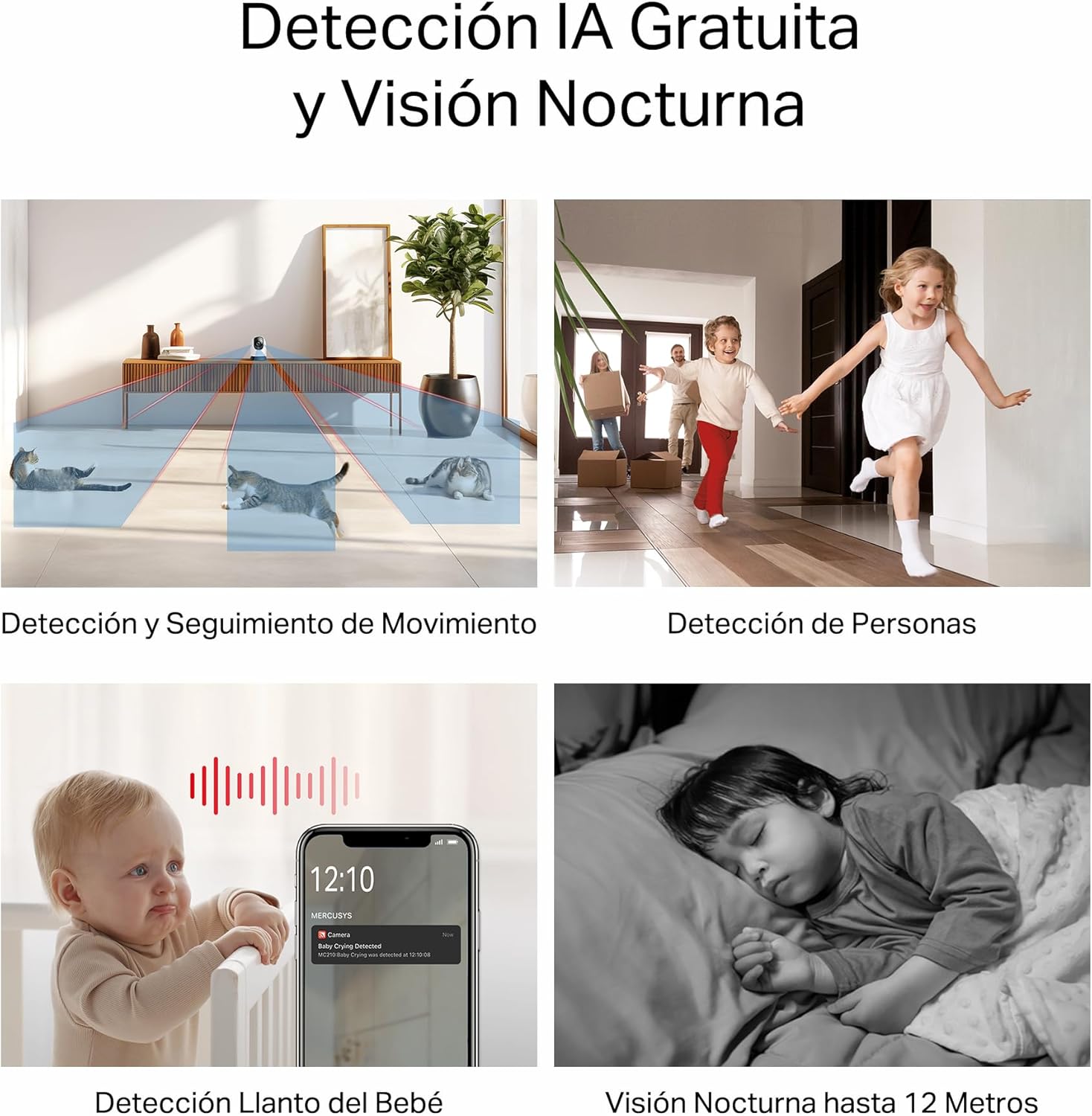 Detalle 2 de MERCUSYS MC210 2K (3MP) Cámara Wi‑Fi interior con visión nocturna, audio bidireccional y rotación 360°