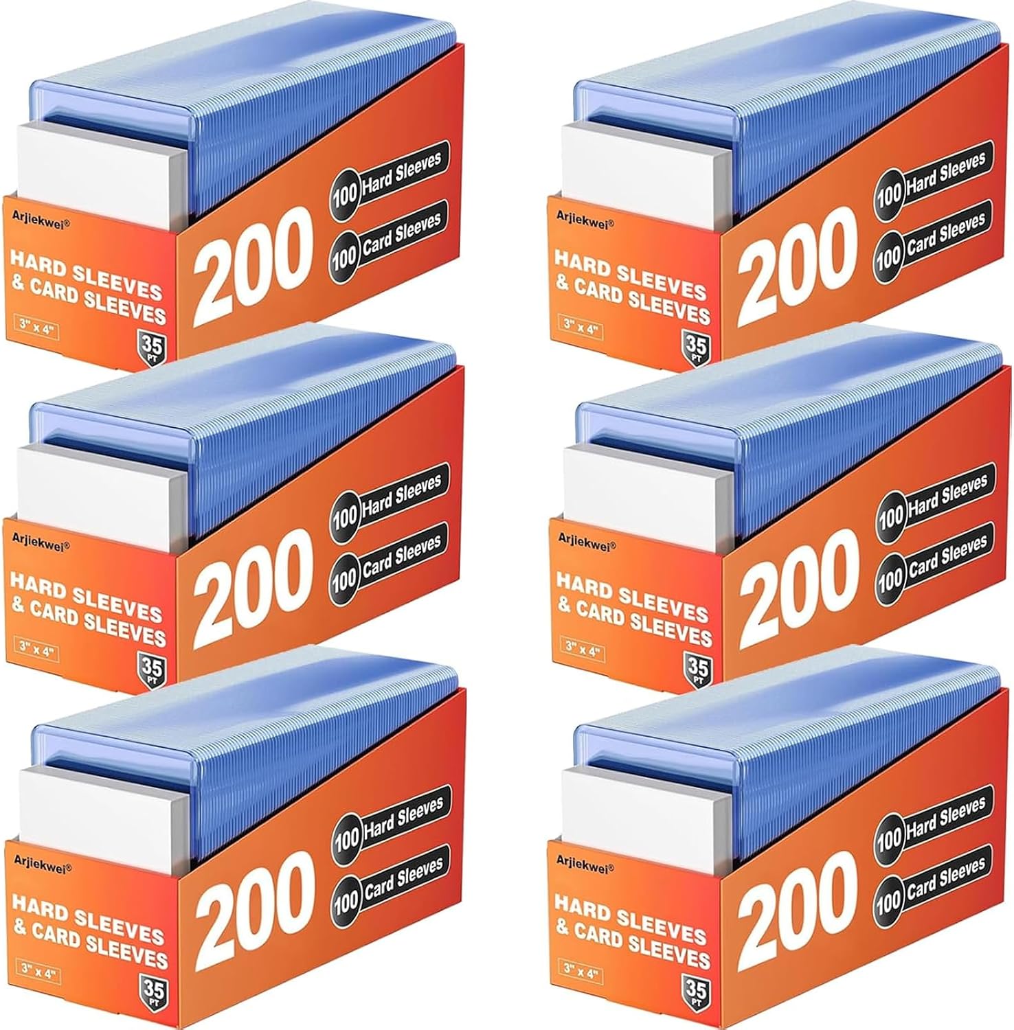 Detalle 2 de Arjiekwei 200 Card Sleeves Hard Plastic & Soft Sleeve Set (3" x 4"), 100 Hard & 100 Soft Protectors