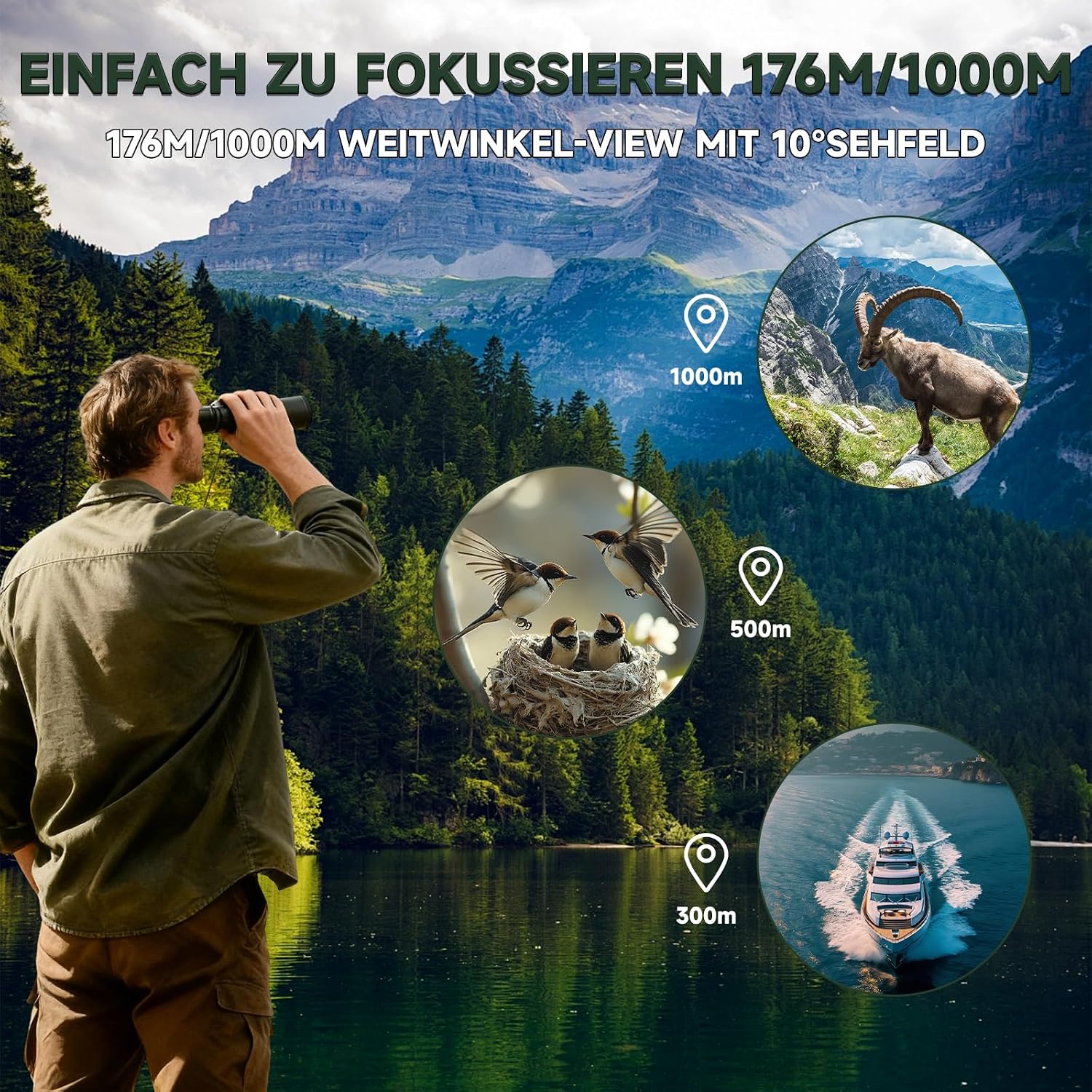Detalle de BOSTRON 7x32 HD Monokular mit Smartphone-Adapter, wasserdicht & stickstoffgefüllt – 176 m/1000 m Weitwinkel