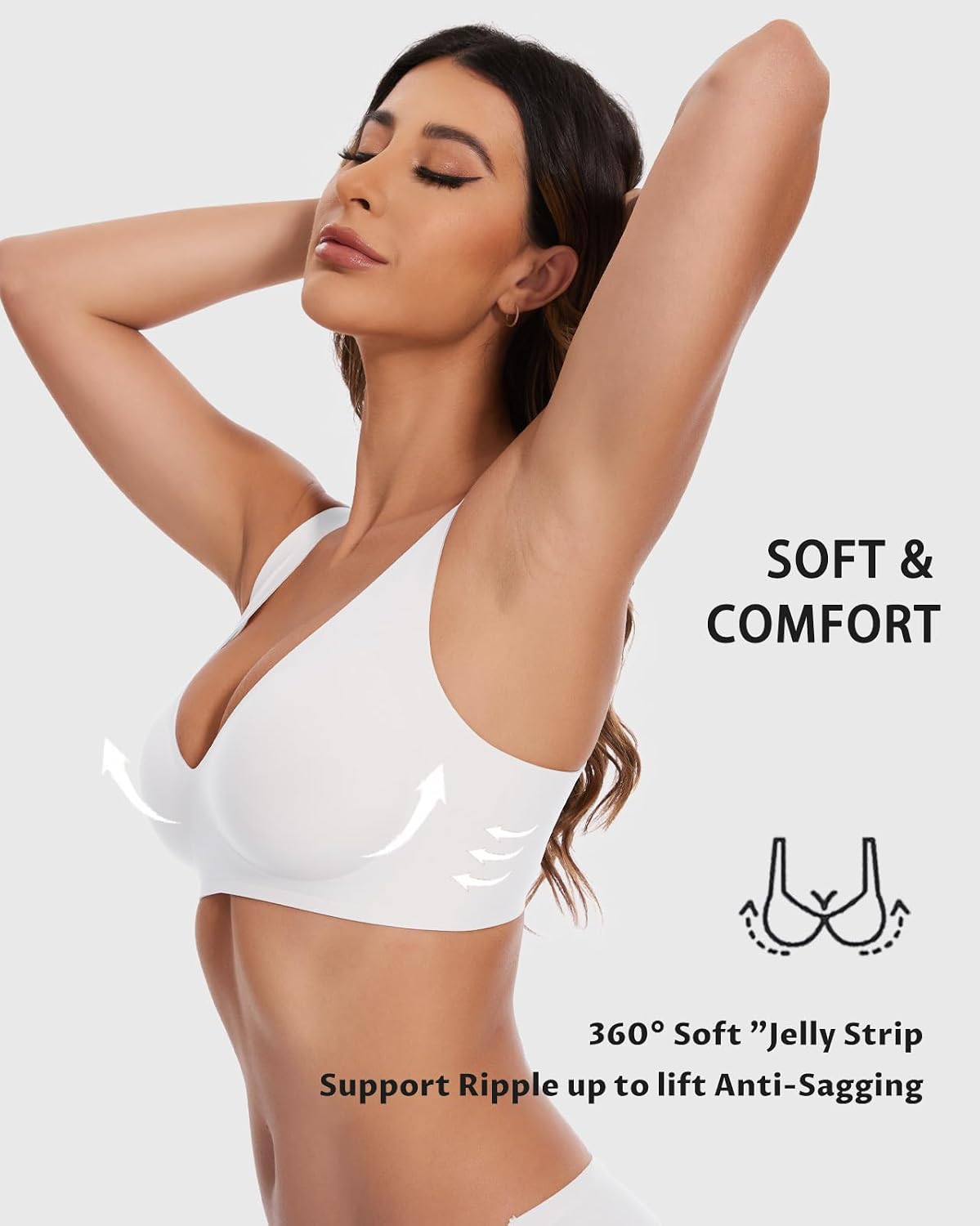 Detalle de GXOULRRA Jelly Bra Wireless Plunge Bralette, Deep V-Neck and Back Smoothing