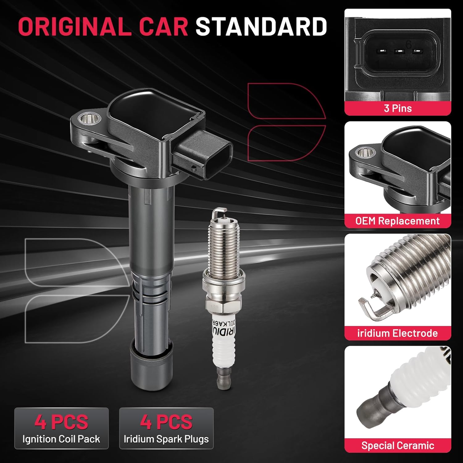 Detalle de BDFHYK Ignition Coil Pack UF583 UF311 & Iridium Spark Plug 9807B-561BW Full Set for Honda/Acura (4-Pack)