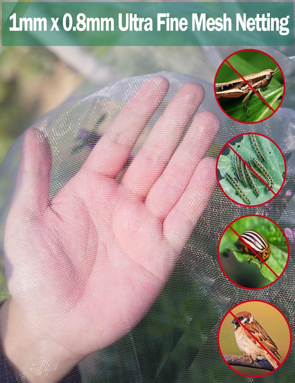 Thumbnail 3 de Wohohoho Garden Insect Mesh Netting 10ft x 16ft (3m x 5m): Ultra-Fine Plant Covers for Garden Protection