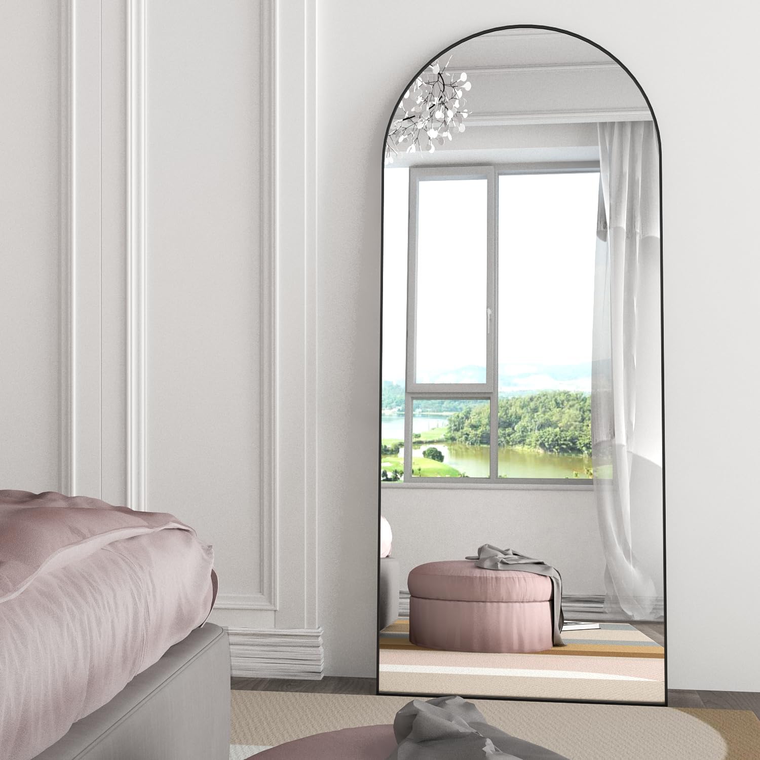 Detalle 2 de NEUWEABY Arched Floor Mirror, 65" x 24", Black Aluminum Frame