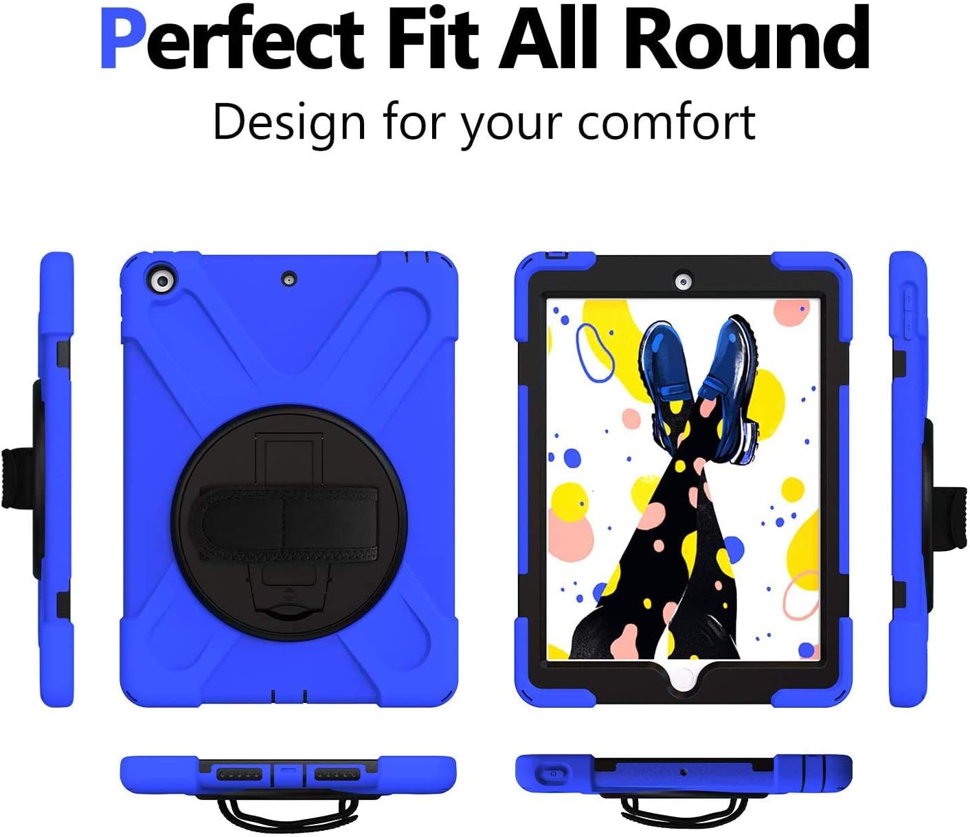 Thumbnail 4 de Gerutek Schutzhülle für iPad 9./8./7. Generation (10,2 Zoll) – stoßfest, 360° Drehständer, Handschlaufe & Schultergurt, Blau