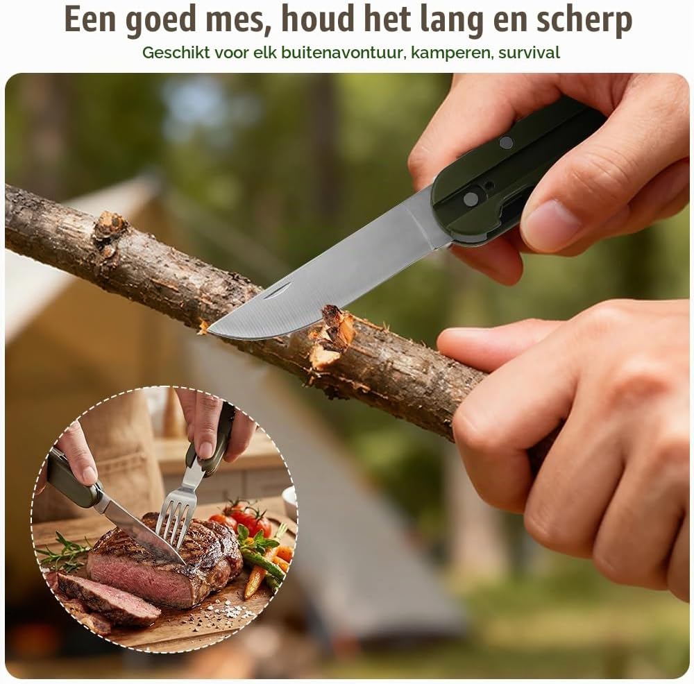 Detalle de Aoreun S-Blackyycj campingbestek, 6-in-1 roestvrij staal met nylon tas