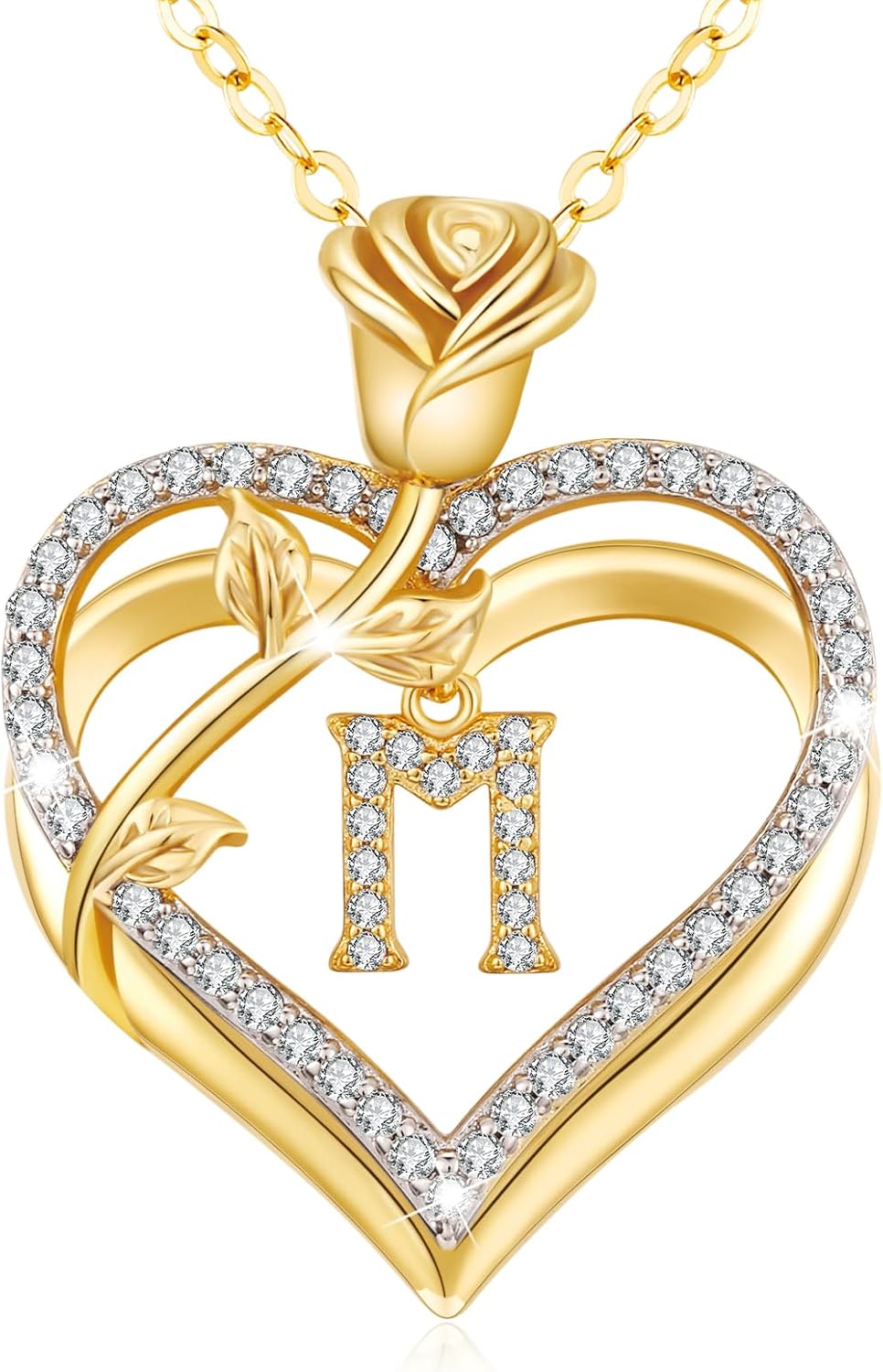 Detalle de llyish Collier personnalisé femme initiale A-Z cœur double en laiton doré et zirconia 5A