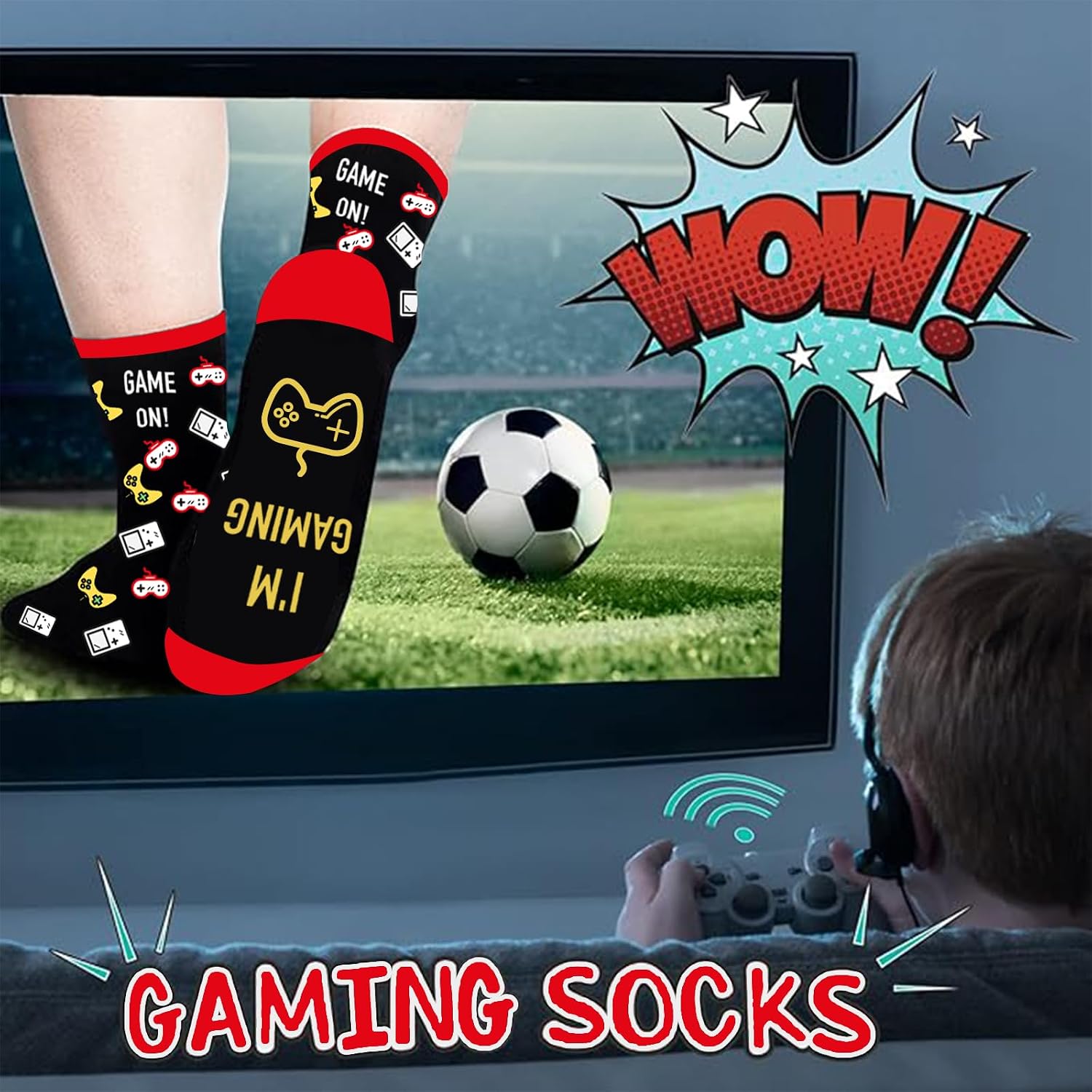 Thumbnail 5 de CYBIONE Novelty Sock Red1 grappige gamersokken met rubberen gripprint