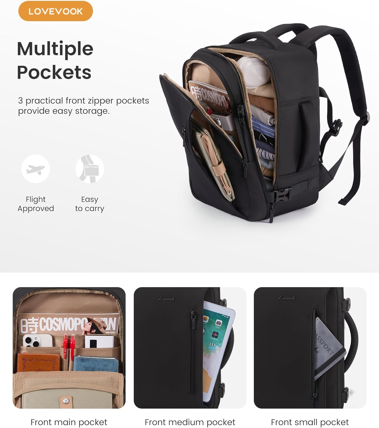 Thumbnail 4 de LOVEVOOK Ryanair Cabin Bags 40x30x20: Underseat Carry-On Travel Backpack