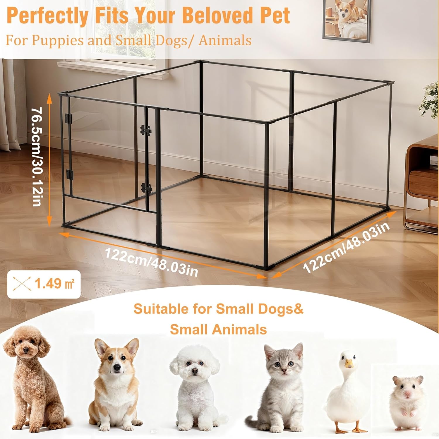 Detalle de BingoPaw Acrylic Litter Box XL Dog Fence: 8-Piece Puppy Run, 123 x 123 x 77 cm
