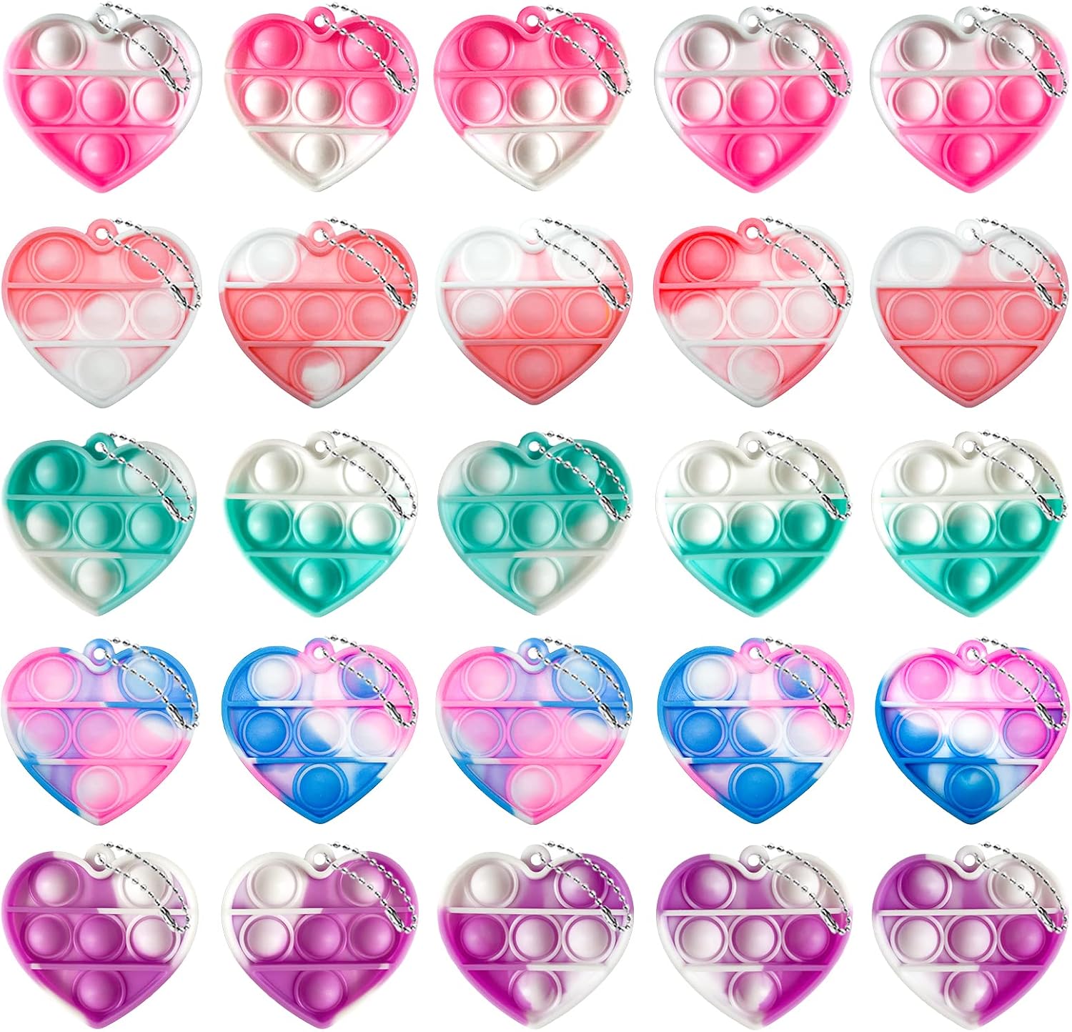 Detalle de SUNOWE B078K5XV2S 30-Piece Heart Pop Fidget Keychains, Silicone