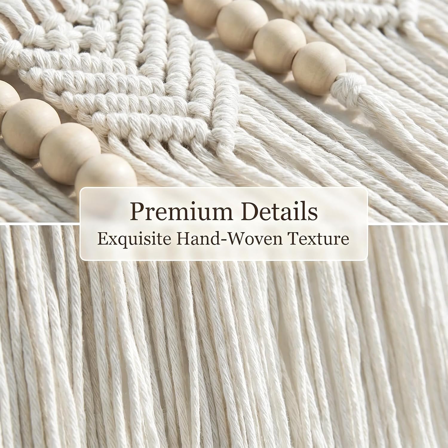 Detalle 2 de Betylifoy Large Macrame Wall Hanging, Beige Cotton Tassels, 38.6 x 38.6 in