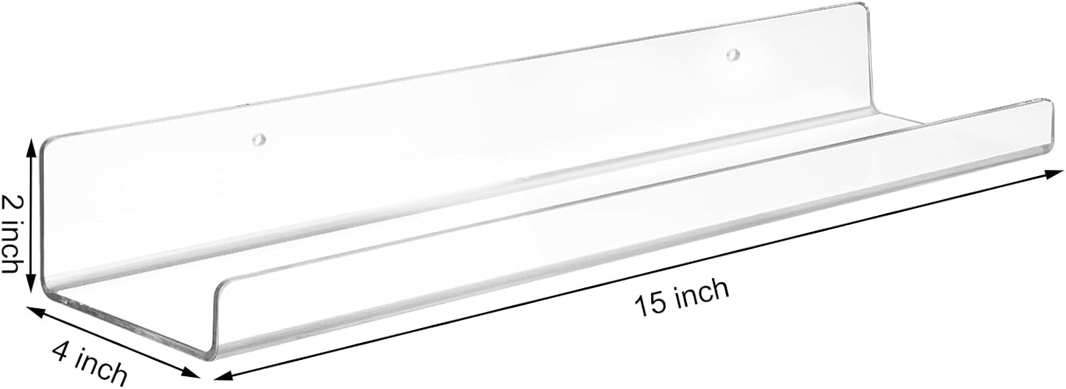 Detalle de Dezzer DSHELVESCA Clear Acrylic Floating Wall Shelves, 15-Inch, 10-Pack