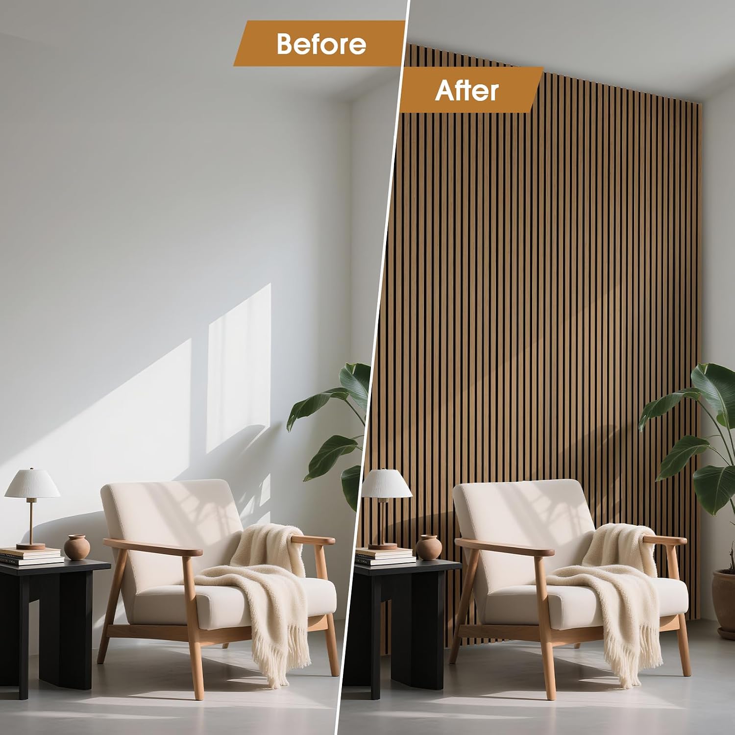 Detalle 1 de LARWORKS AP1061TK02-01 Acoustic Wood Slat Panels, 2-Pack, Teak