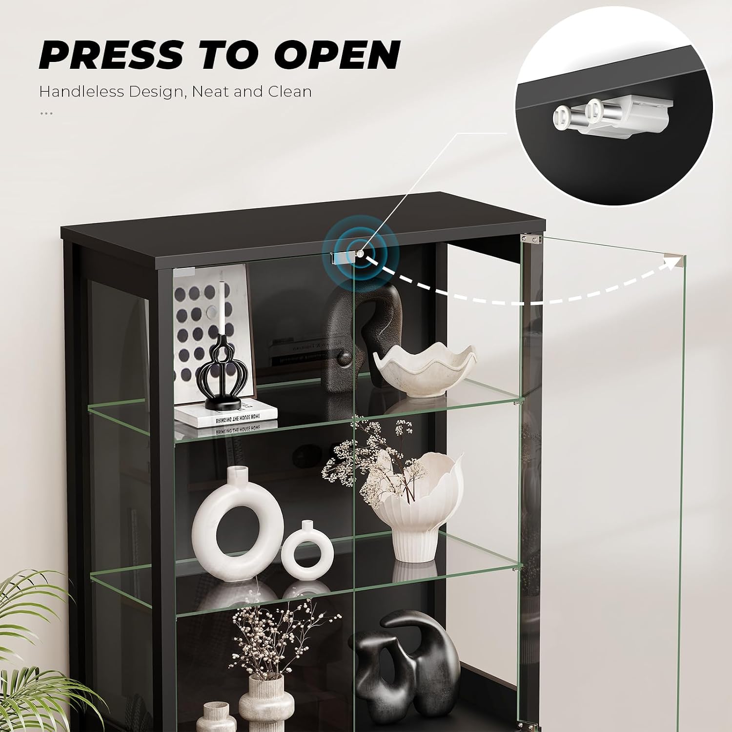 Detalle de BROTTAR 80093 6-Tier Display Cabinet with Glass Door, 3-Colour Lights