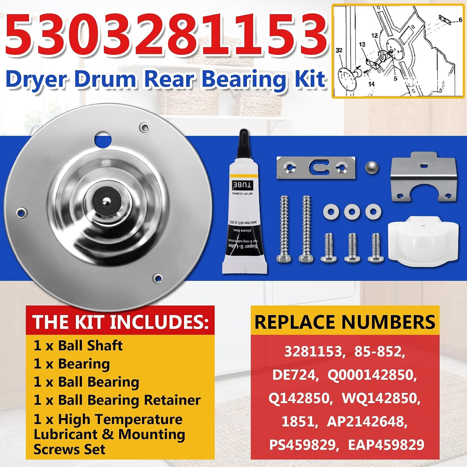 Detalle de 5303281153 134503600 Dryer Belt and Bearing Kit with 131863007 Idler Pulley