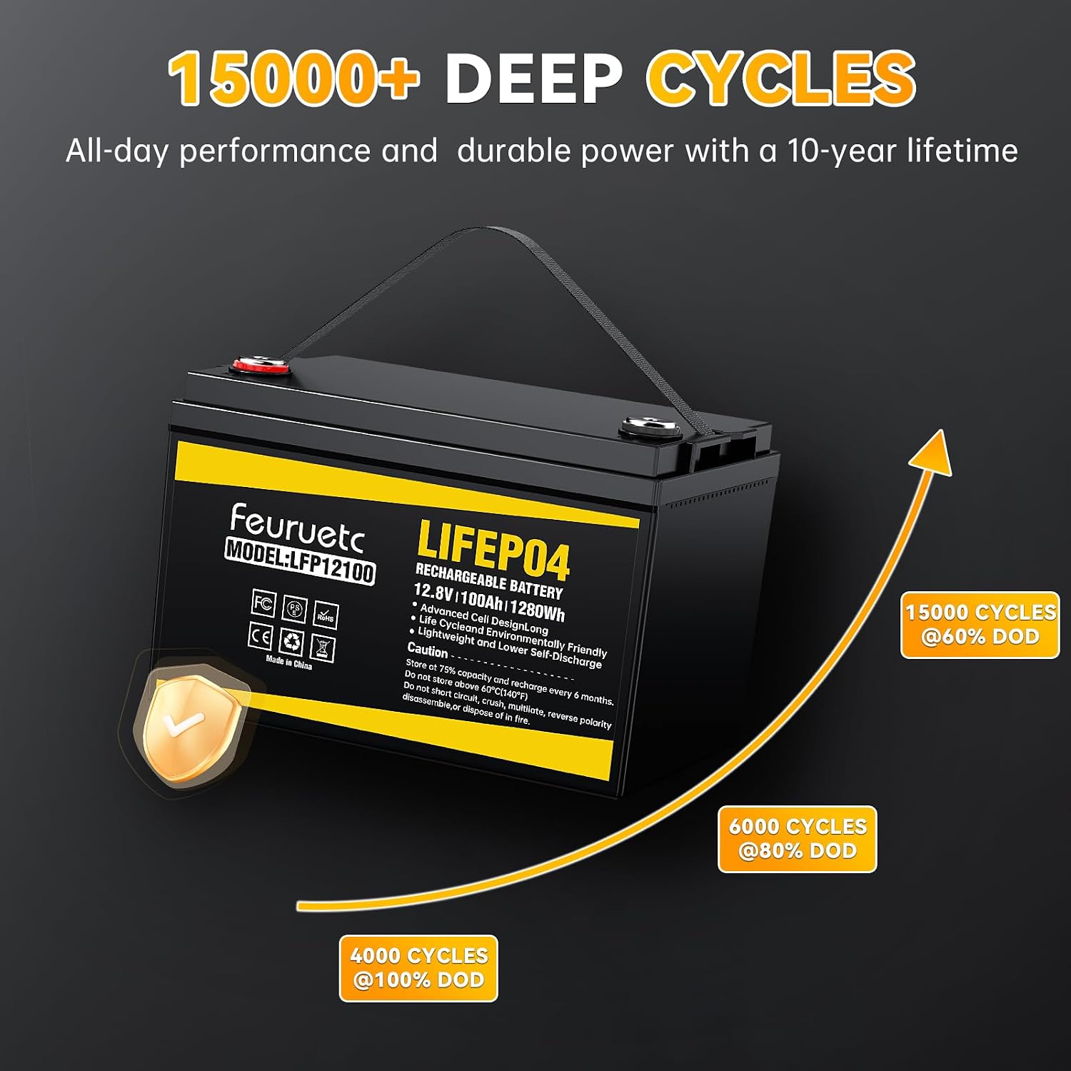 Detalle 1 de Feuruetc 12V 100Ah LiFePO4 Battery 2-Pack with 100A BMS