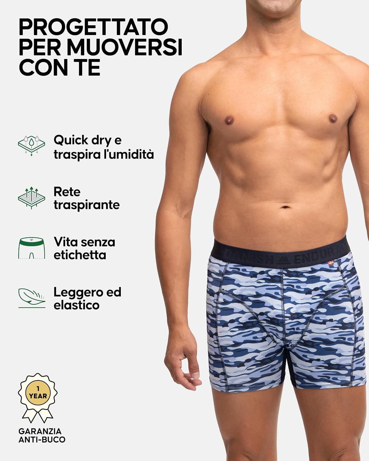 Detalle 2 de Danish Endurance Boxer sportivi traspiranti quick-dry da uomo (confezione da 3)