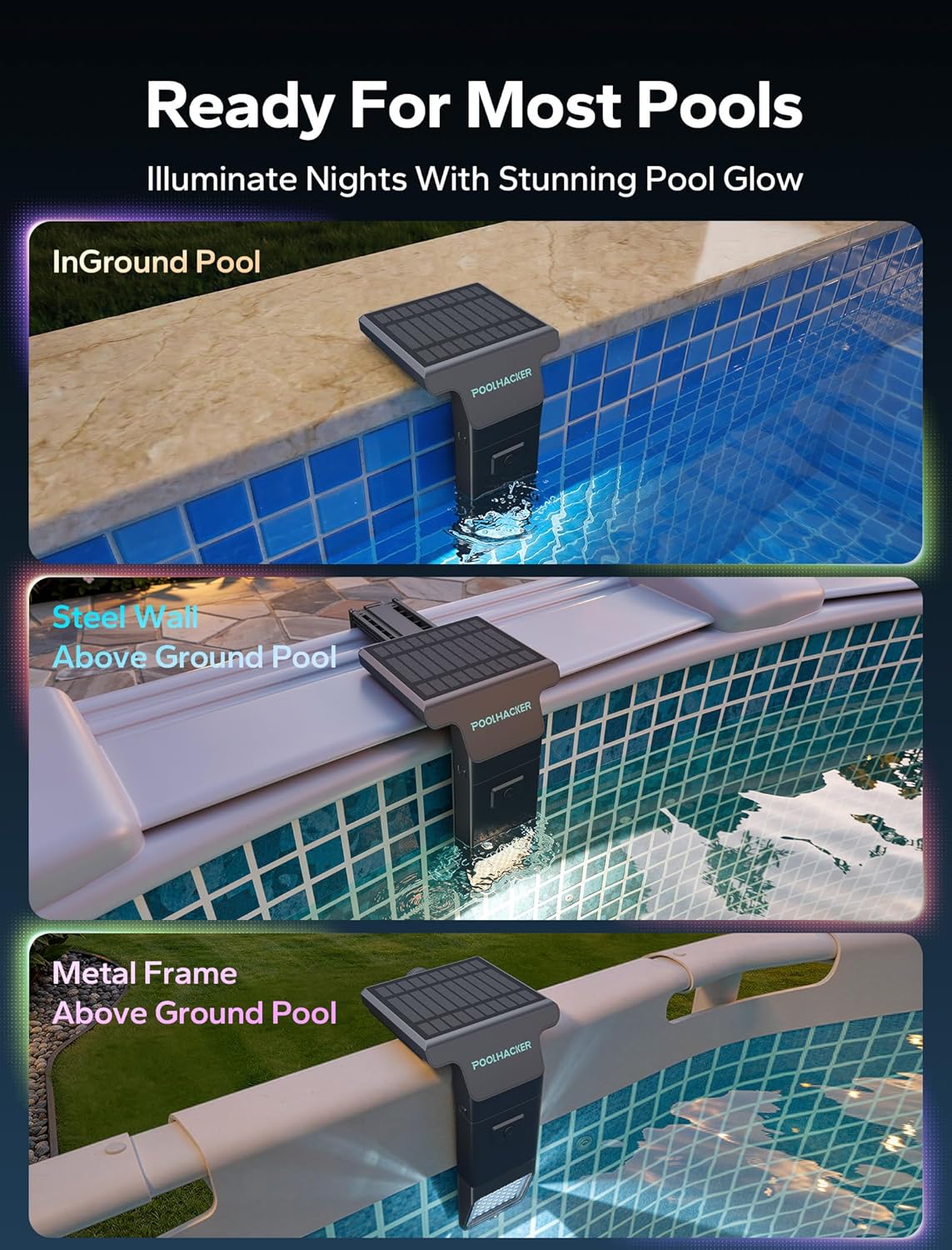 Thumbnail 1 de Solar Pool Lights for Inground & Above Ground Pools — 10-Color LED Lights with Timer and Remote