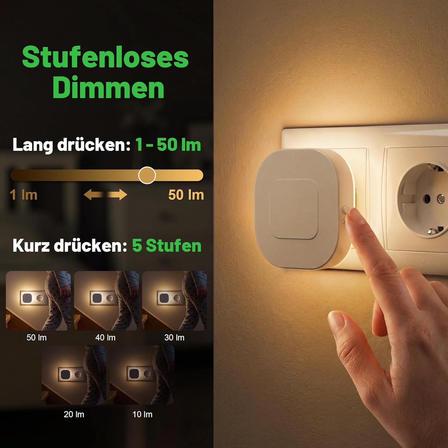 Thumbnail 1 de daphomeu Nachtlicht Steckdose mit Bewegungs- und Dämmerungssensor – 2er-Set, 16 LEDs, dimmbar