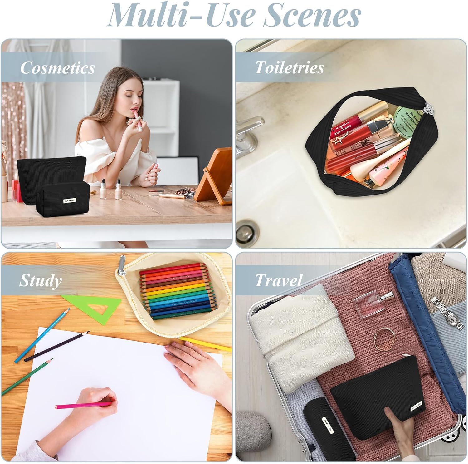 Thumbnail 6 de Aucuu Trousses de Maquillage – Lot de 3 Trousse Velours Côtelé