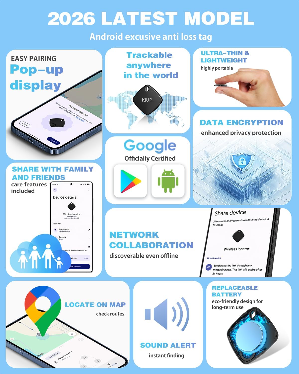 Detalle de Air Tags for Android (4-Pack) with 2-Year Battery Life, IP65 Waterproof Luggage Tracker