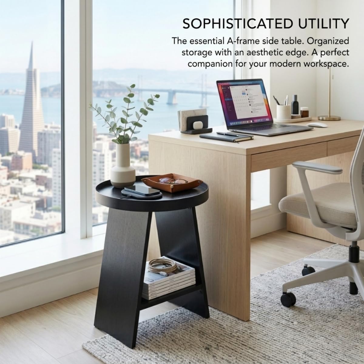 Thumbnail 4 de ZEXVIDA Round End Table with Tray Top: Compact, Sturdy 2-Tier Option for Small Spaces
