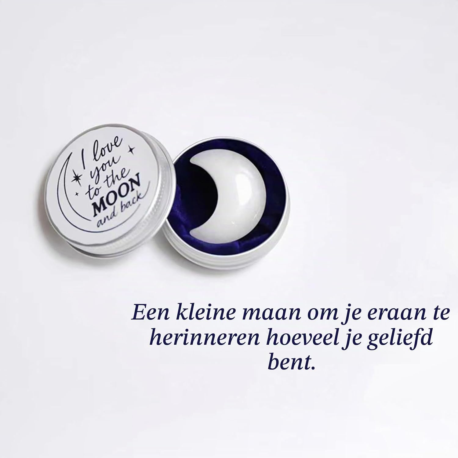 Thumbnail 2 de Ben & Bel White witte kristallen halve maan in blik met fluwelen presentatie