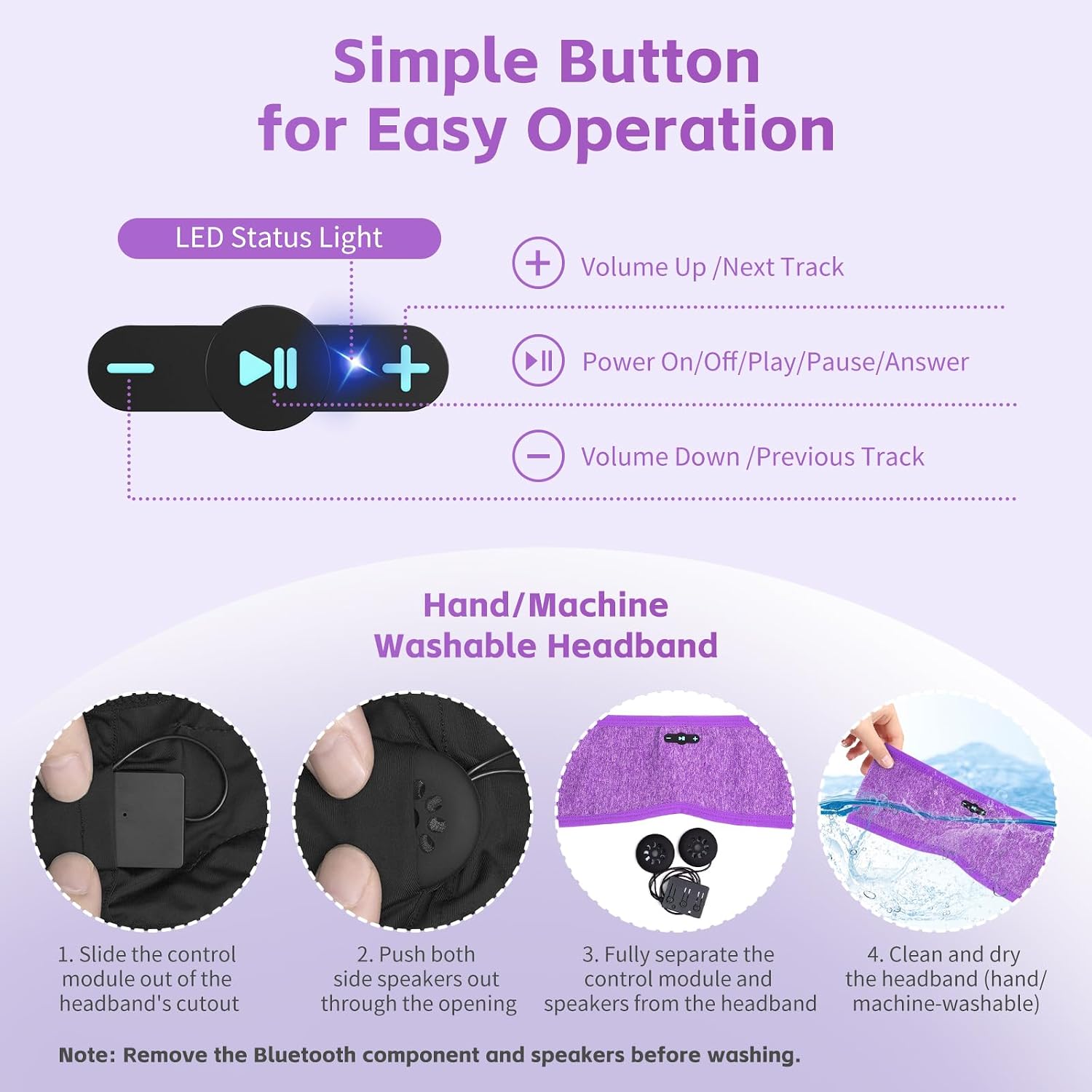 Thumbnail 6 de Veeniitosr Sleep Headphones Bluetooth 6.0 Headband (Grey & Purple) – 2-in-1 Sleep & Sport Headband
