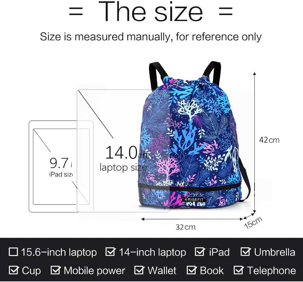 Detalle de Risefit Waterproof Swimming Bags Drawstring Gym Bags for Adults & Kids