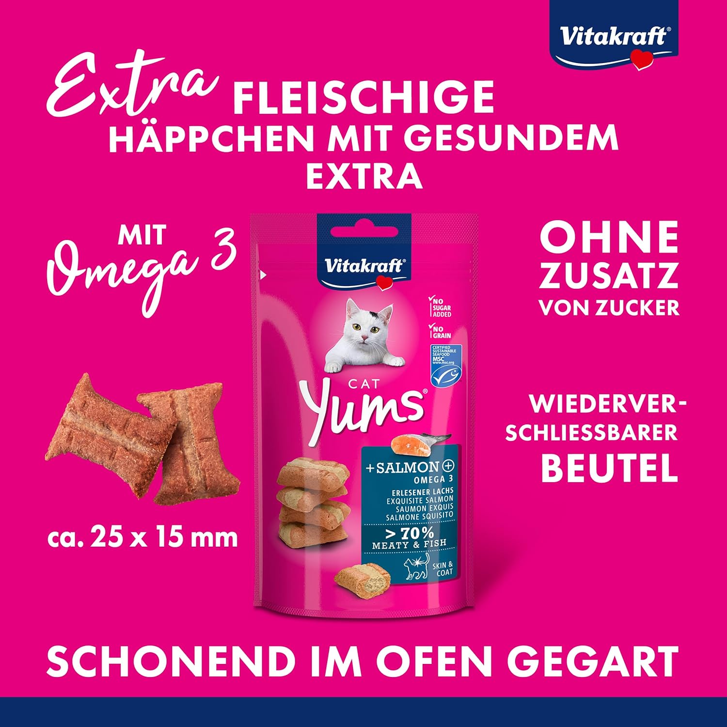 Detalle de VITAKRAFT Cat YUMS Friandises Moelleuses au Saumon — Sachet Refermable, 9x40g