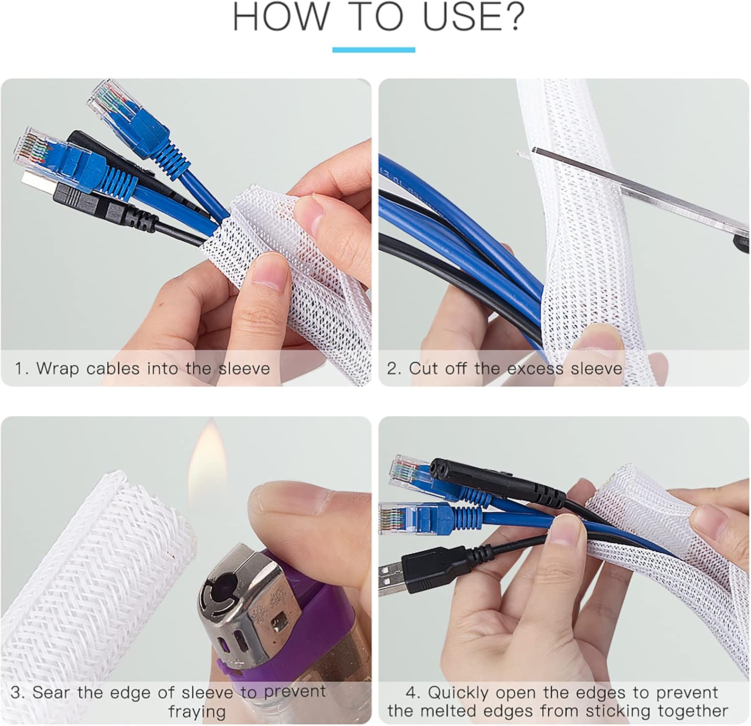 Thumbnail 6 de Cable Sleeve Cover (10ft) for Under-Desk Cable Management, 1–1.5 inch, White