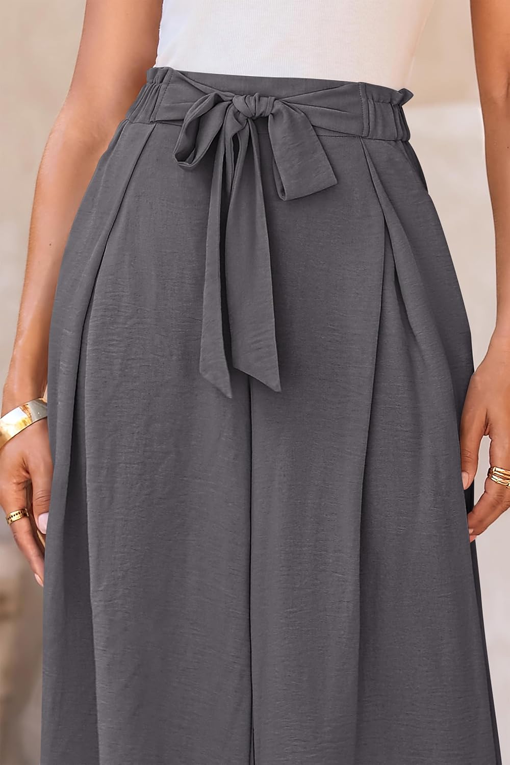Detalle de PRETTYGARDEN Women’s Wide-Leg Work Pants (High-Waisted, Pull-On Palazzo Trouser)