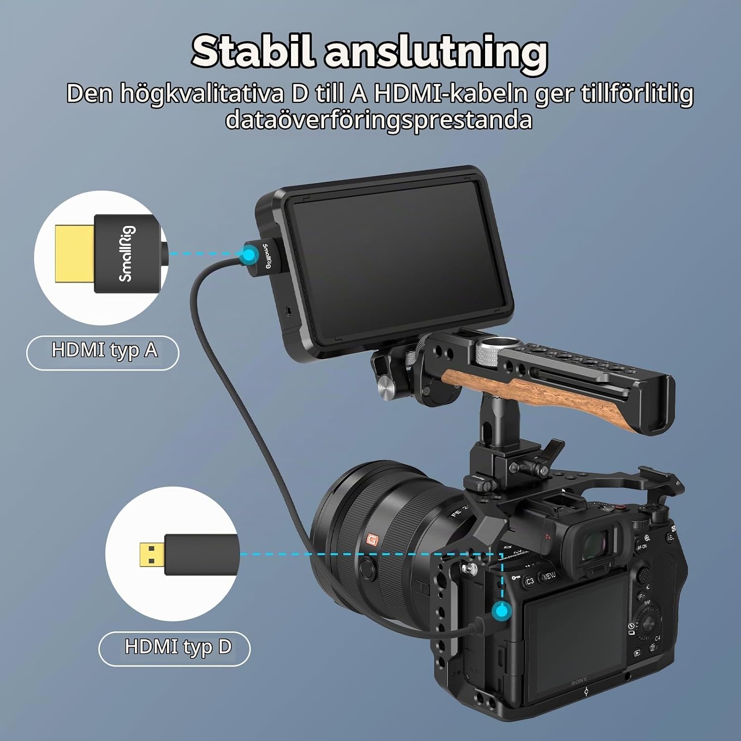 Detalle de SMALLRIG 4795 HDMI-kabel, Micro HDMI till HDMI, 100 cm, 4K 60 Hz