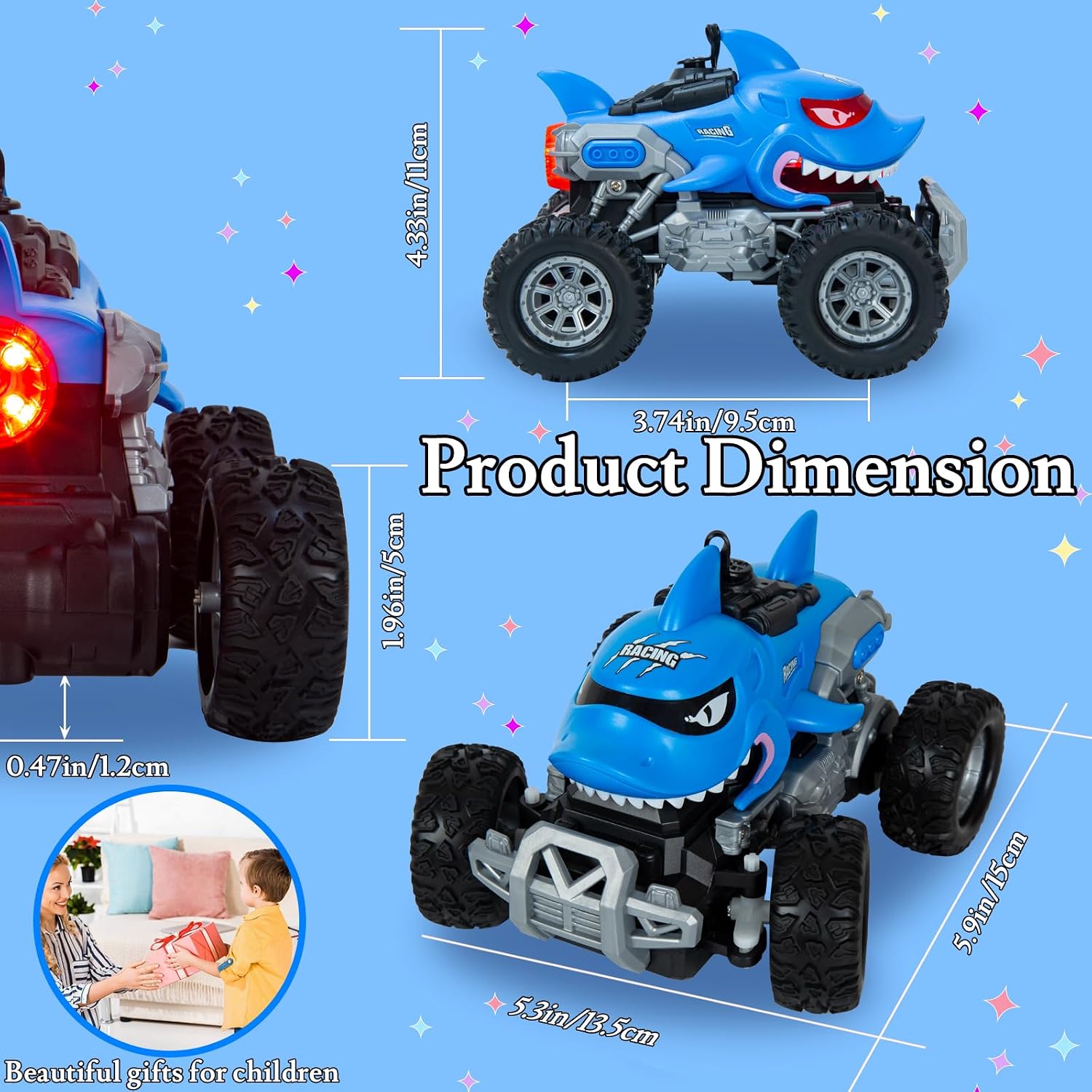 Detalle de BORSTOYPRO: Macchina Telecomandata per Bambini con Tema Squali Monster Truck