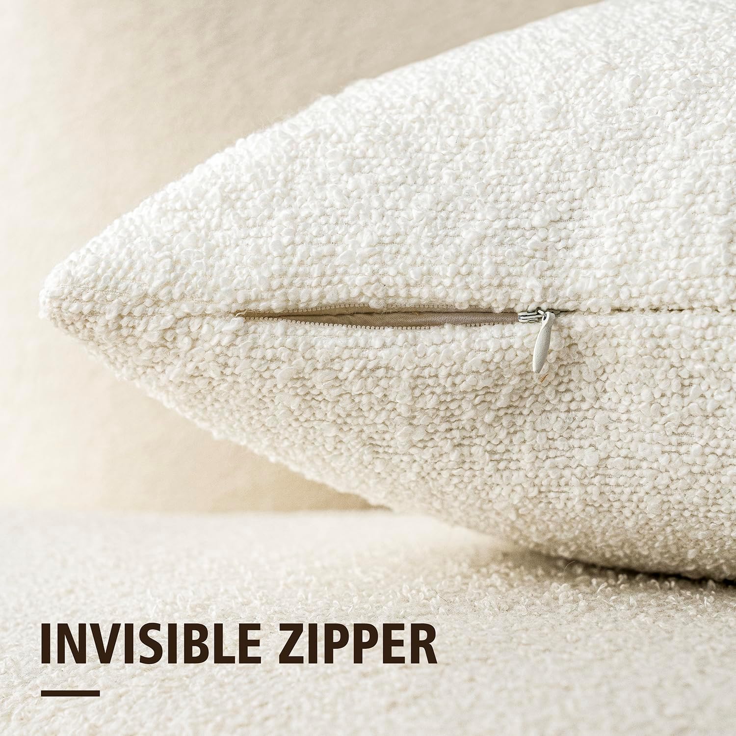 Detalle de Foindtower 2-Pack Bouclé Throw Pillow Covers, 24 x 24 in, White