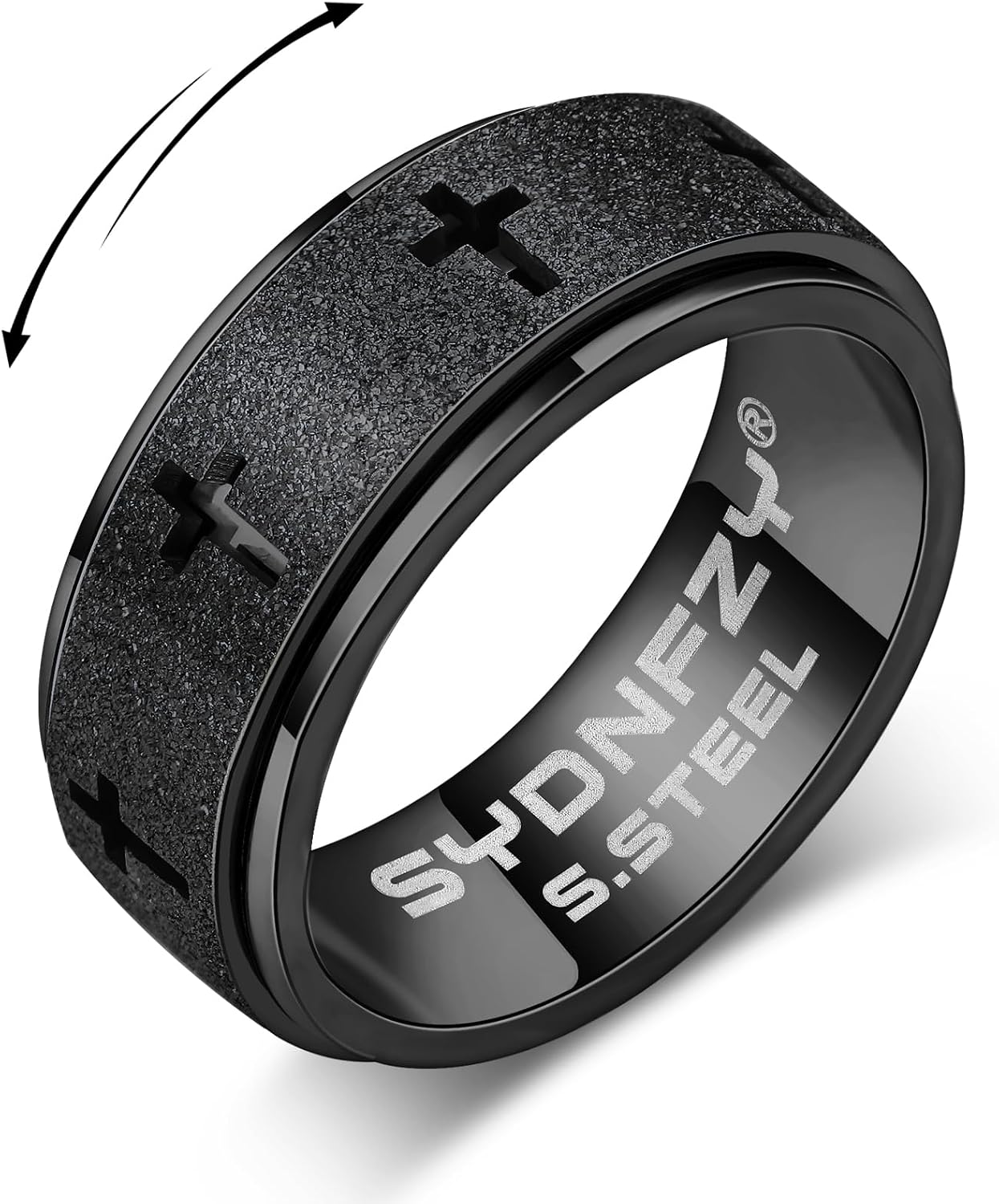 Detalle de SYDNFZY Anxiety Spinner Ring for Men (Stainless Steel Cross Spinner) — 8mm Fidget Spinner Ring for Stress Relief