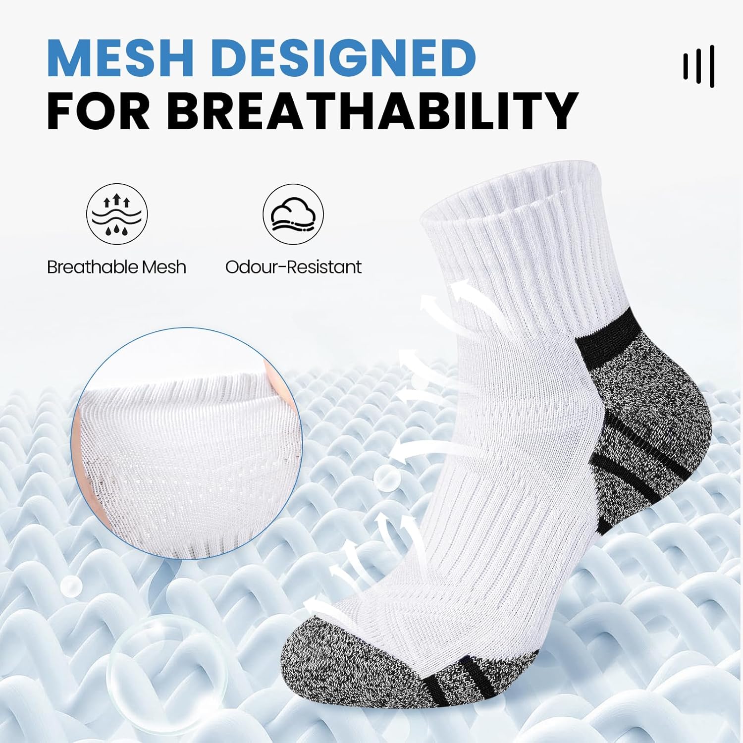 Detalle de Stoeury Quarter Ankle Socks for Men – Cushioned, Anti-Blister, Arch Support (6 Pairs)