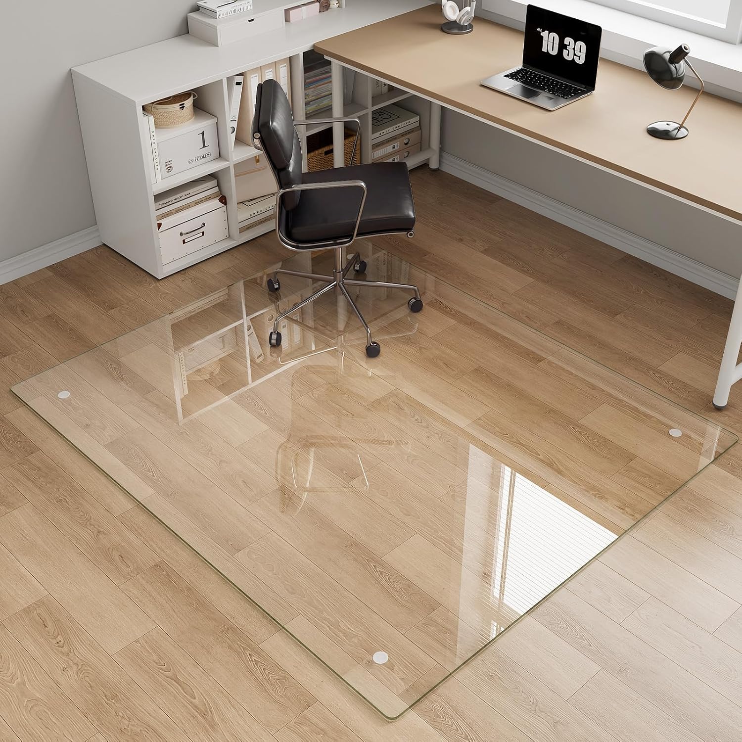 Detalle de MYSUNORIA office chair mat for carpet, 46" x 55" tempered glass