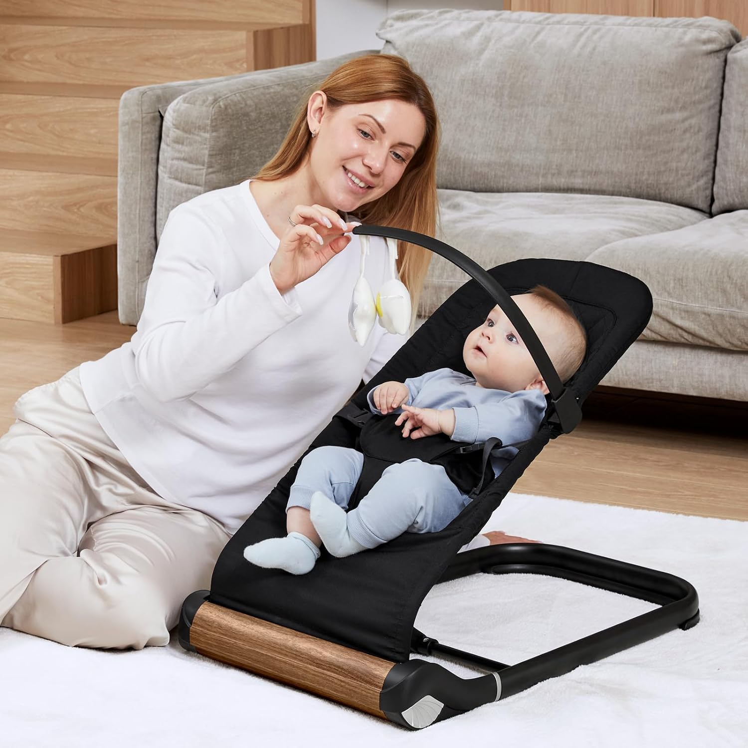 Thumbnail 5 de TotRun Baby Bouncer Chair, Black, 3-Level Height Adjustment, Machine-Washable Seat