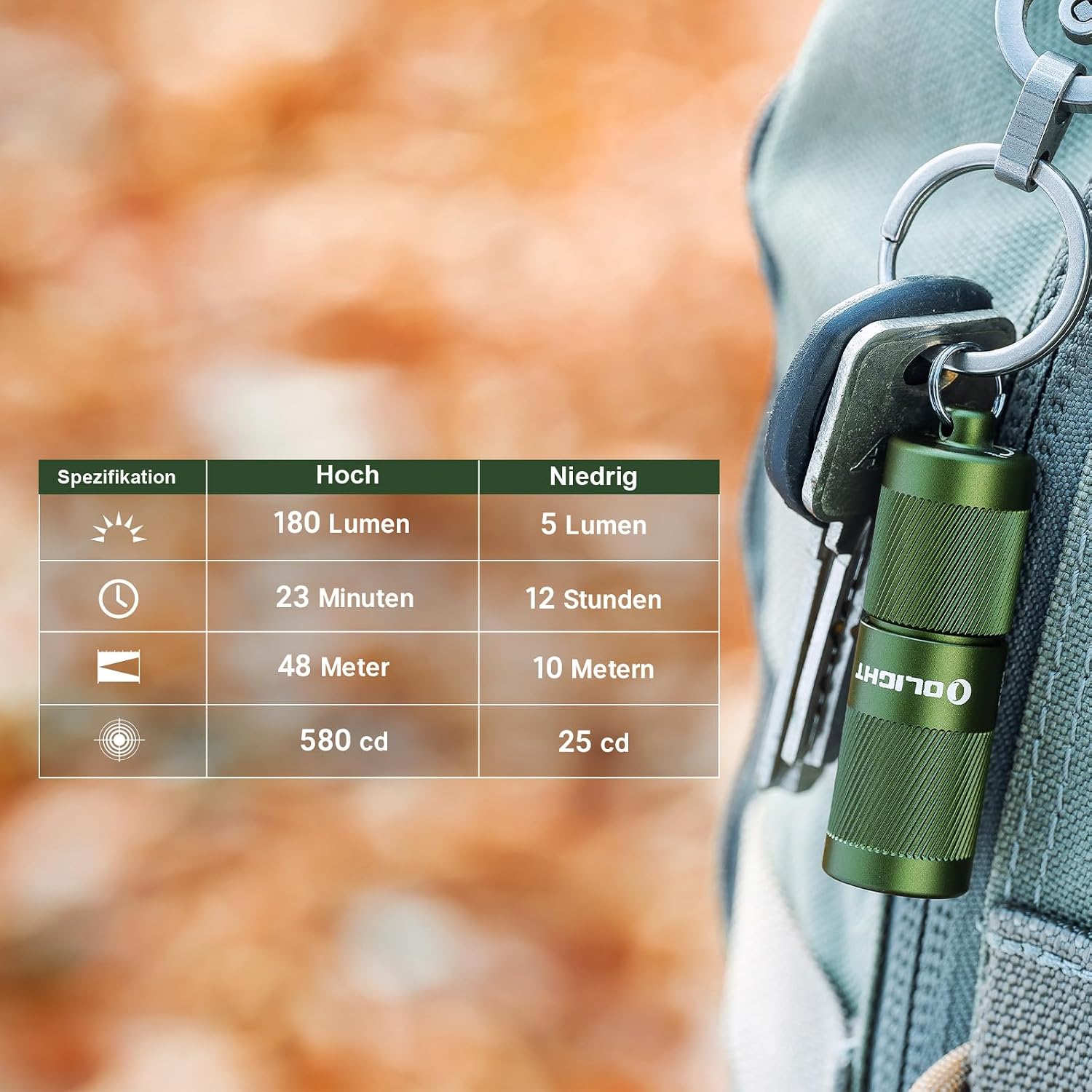 Detalle de OLIGHT I1R II Pro EOS Mini LED Taschenlampe – Kompakte Schlüsselbundlampe mit 180 Lumen, USB-C Aufladung