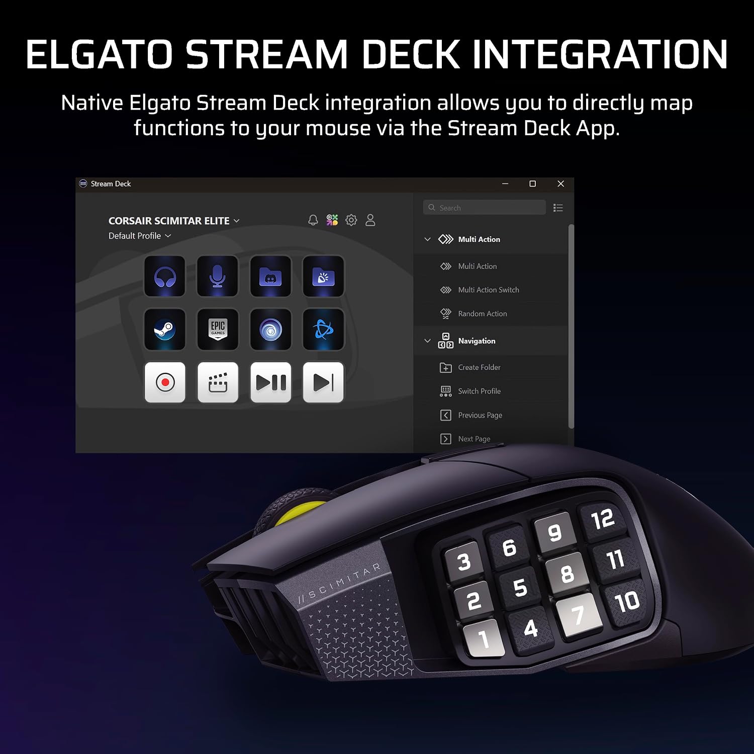 Detalle 2 de Corsair Scimitar Elite Wireless SE 33,000 DPI gaming mouse