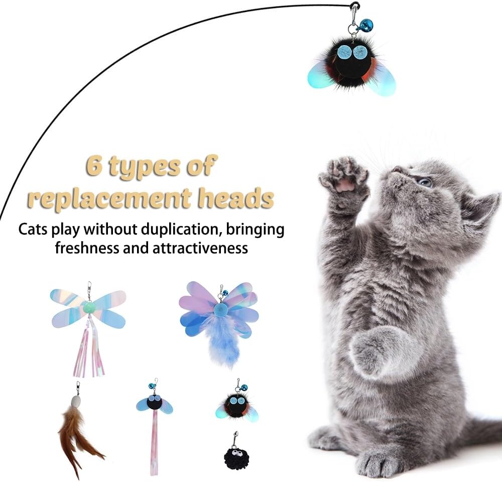 Thumbnail 6 de DONGKER 6 PCS Plush Cat Dragonfly Refill with Bell Buckle Design Kitten Wand Replacement