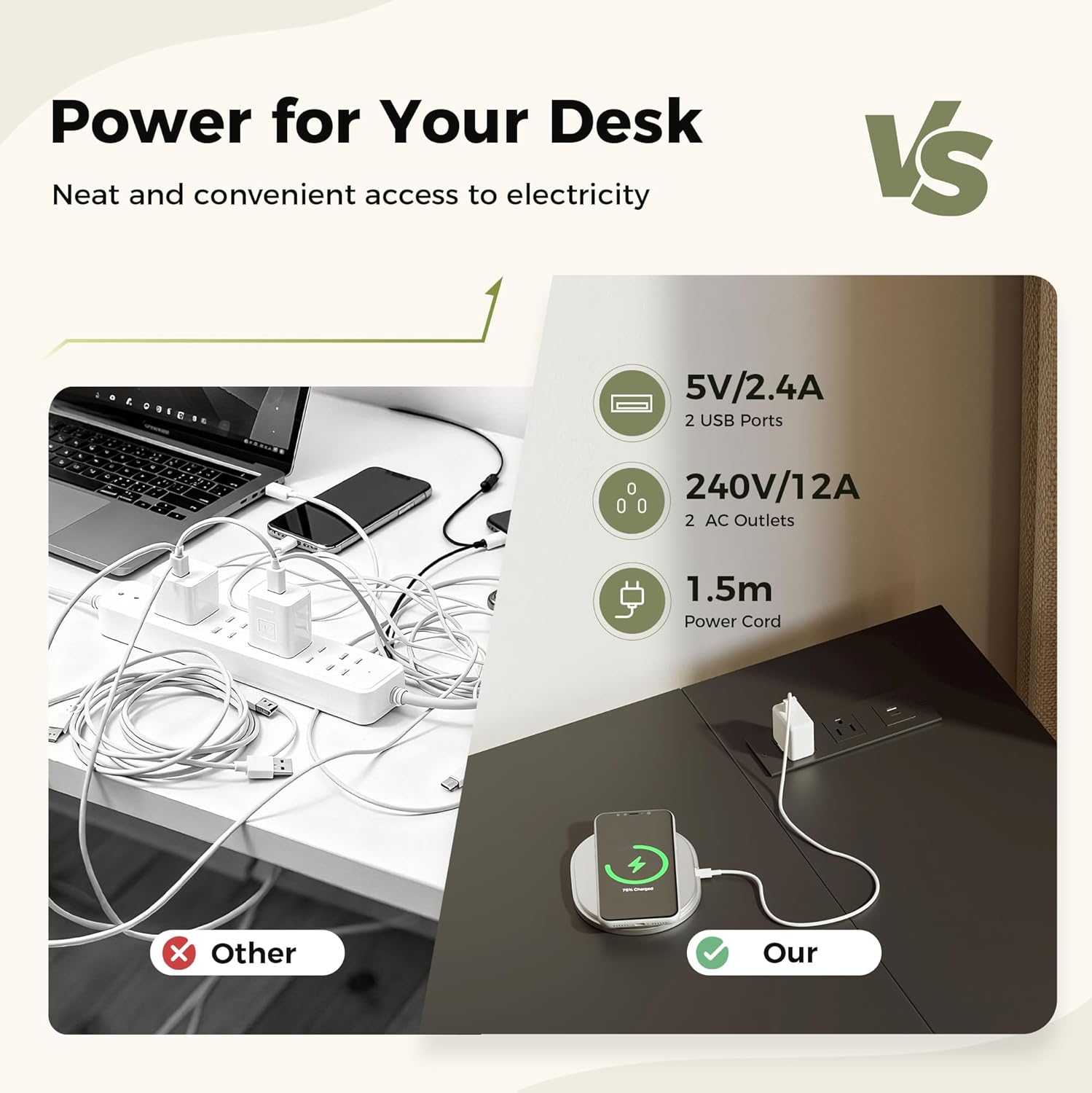 Thumbnail 3 de Mericonia Small L Shaped Desk with Power Outlets (100 cm) — Compact Corner Unit for Home Office