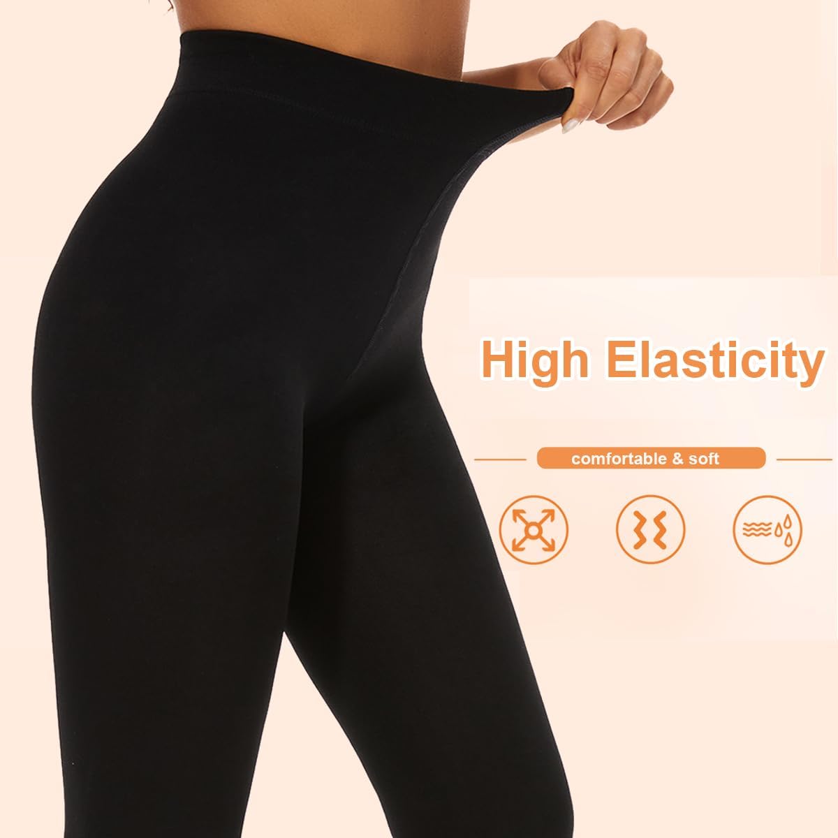 Detalle de DUCMODA Women's Thermal Tights, Opaque Fleece-Lined with High Waistband