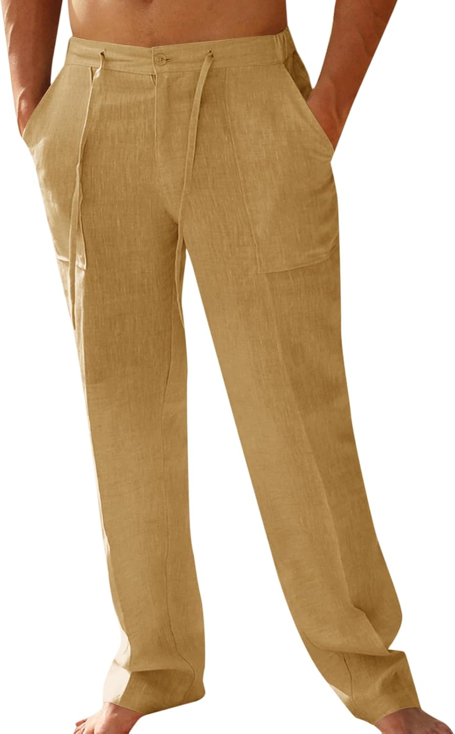 Thumbnail 6 de PASLTER Mens Casual Linen Pants Loose Fit Drawstring