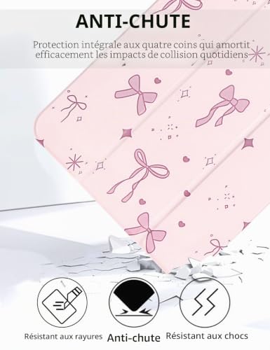 Detalle de Fycyko Étui avec Nœud pour iPad 11" (Gén. 11) et iPad 10e (10,9") - Motif Rose & Porte-crayon
