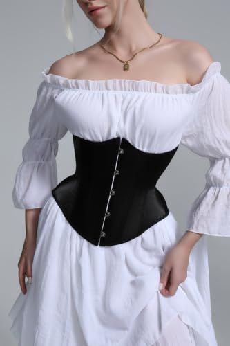 Thumbnail 6 de SZIVYSHI Women's Black Satin Underbust Corset with Lace-Up Back