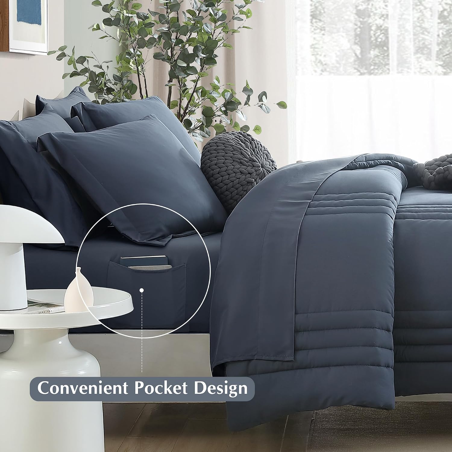 Detalle 2 de Monbix Solid Comforter-001 Full Comforter Set, 7-Piece Blue Grey Polyester